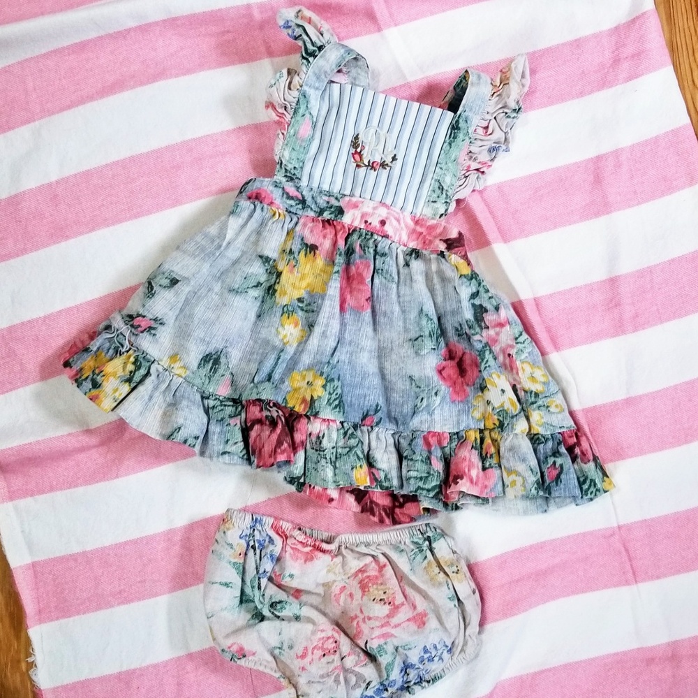 Beautiful, floral pinafore dress with bloomers